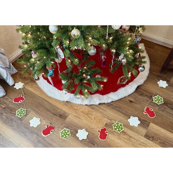 Felt Wooden Garland 6.5 Ft. Christmas Mantel Tree Holiday Cottage Decor Style - Picture 3 of 5